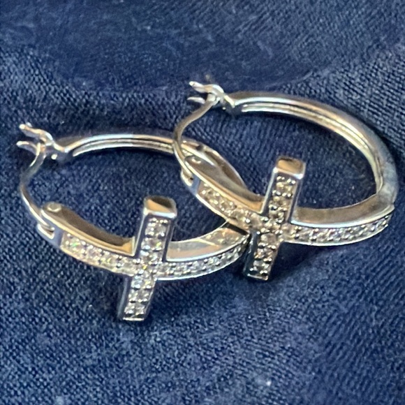 Cross Hoop Earrings - Picture 2 of 7
